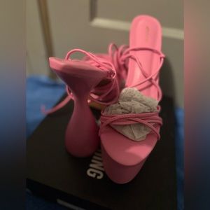 Lace Up Pink Platform Circled Heels